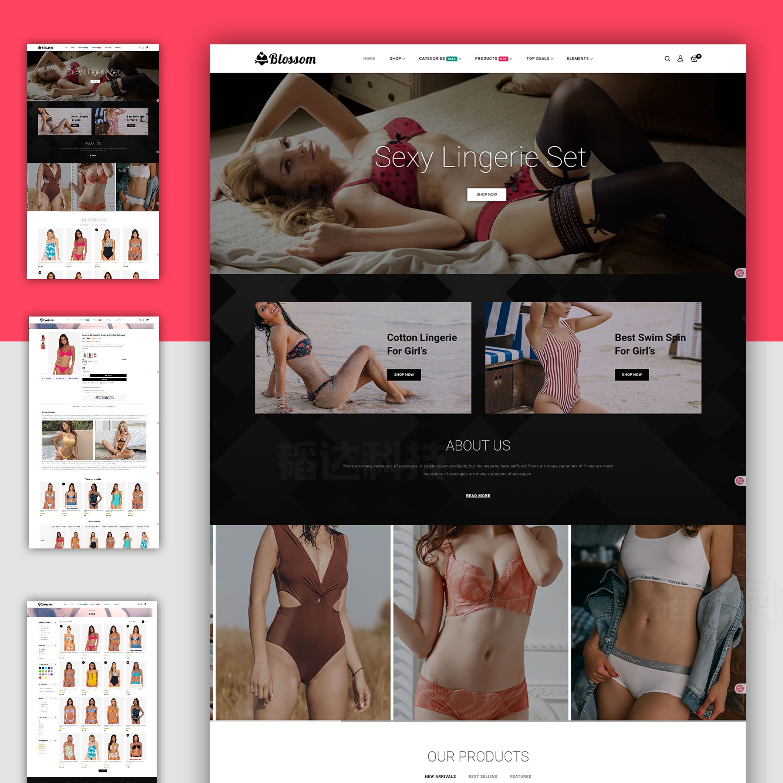 wordpress外贸独立站商城外贸模板内衣泳衣类B2C外贸多语言模板整站源码